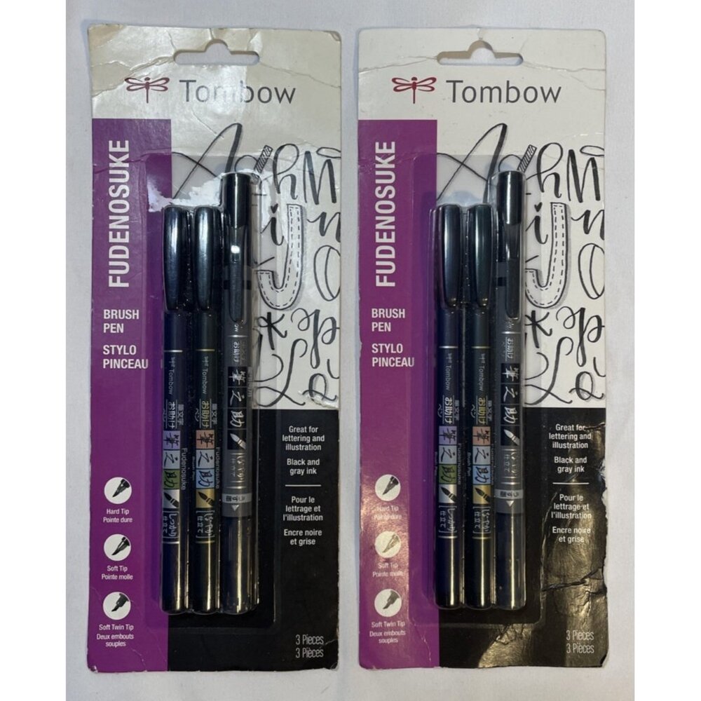 2 - Tombow 62039 Fudenosuke Brush Pens, 3-Pack. Soft, Hard, and Twin Tip Markers